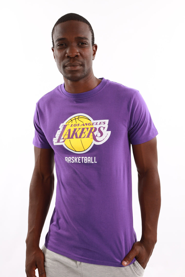 Men's Lakers Icon Logo Straight Hem Printed T-Shirt - Purple