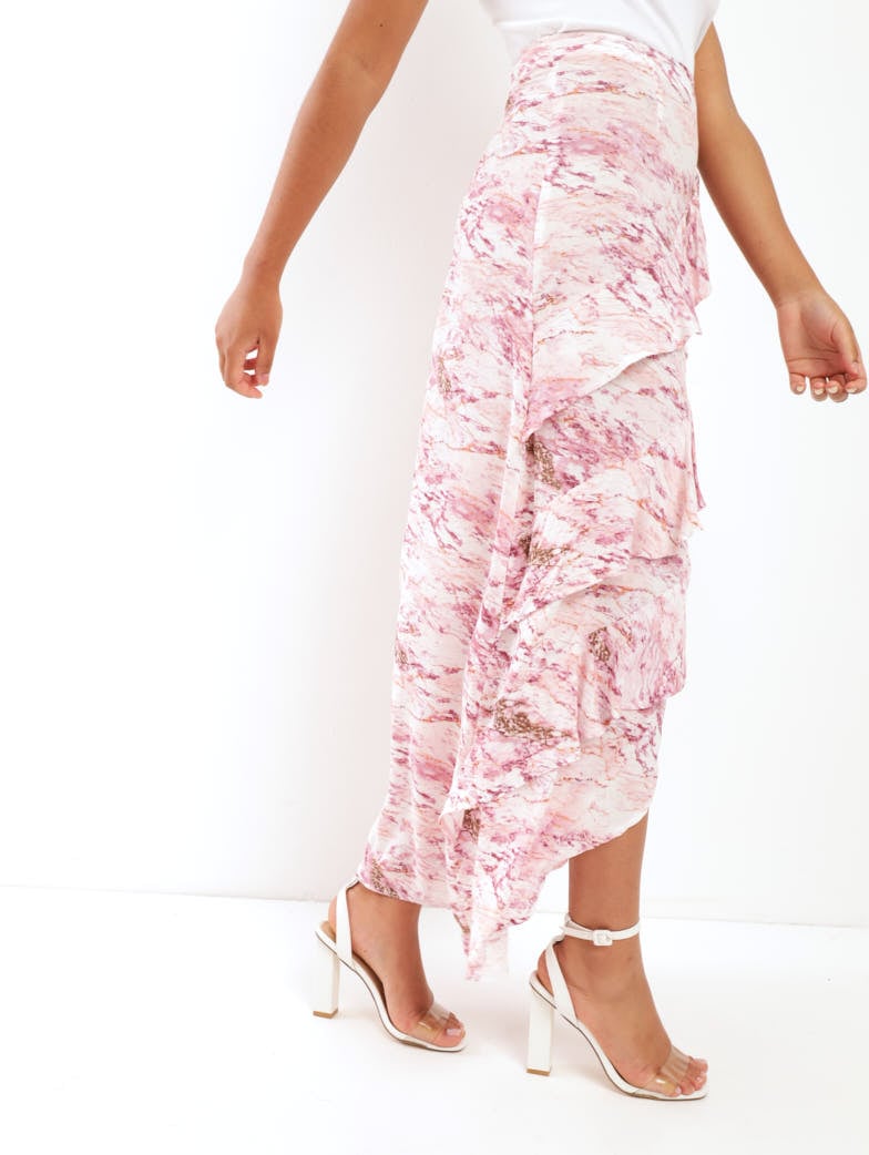 Ladies Split Front Frill Maxi Skirt