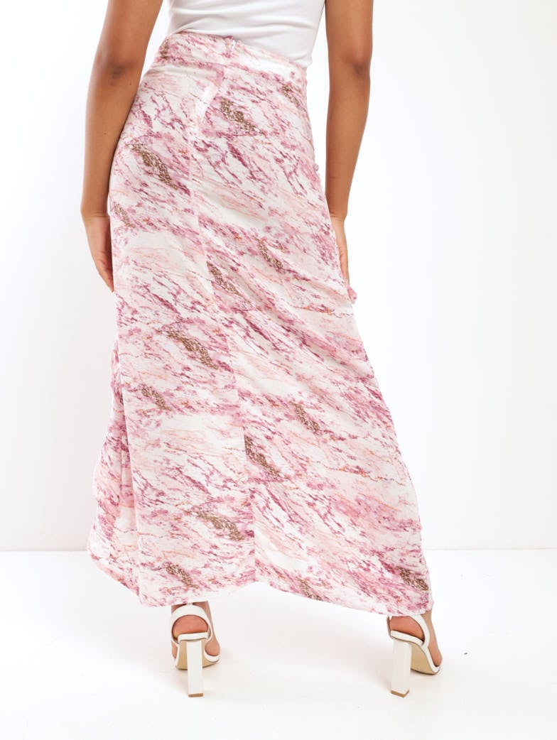 Ladies Split Front Frill Maxi Skirt