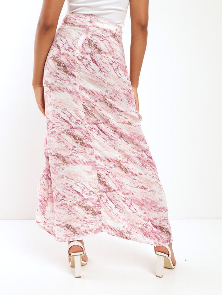 Ladies Split Front Frill Maxi Skirt