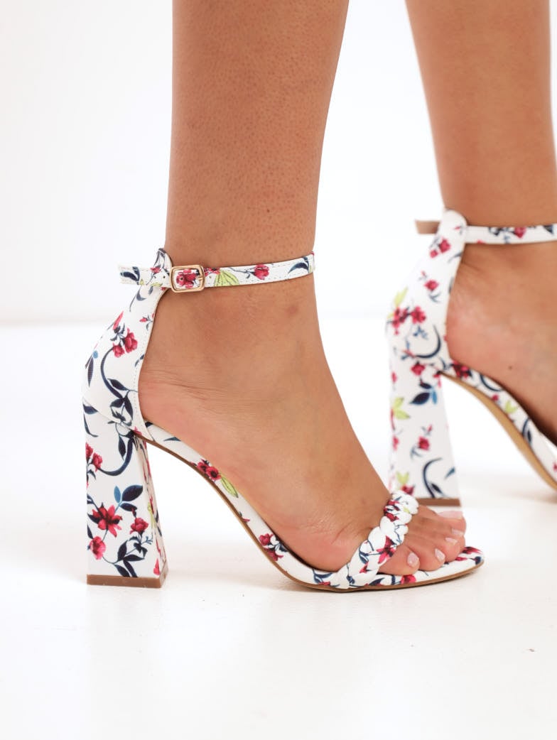 Ladies Hi-Block Floral Printed Mule Heel