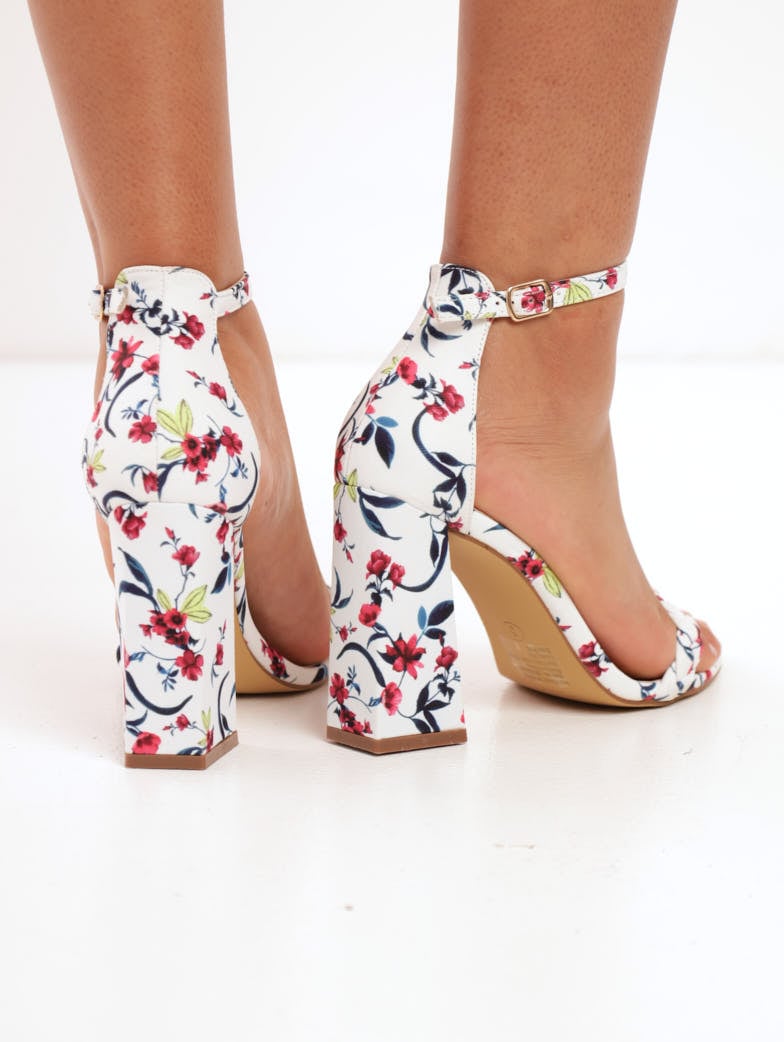 Ladies Hi-Block Floral Printed Mule Heel