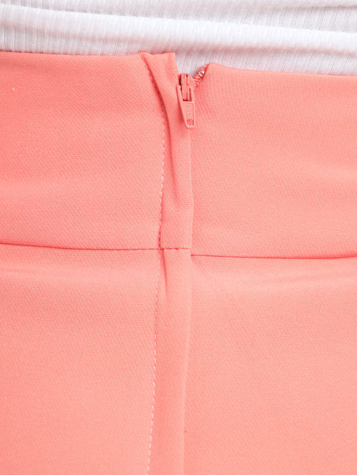 Ladies Patch Button Detail Mini Skirt - Coral
