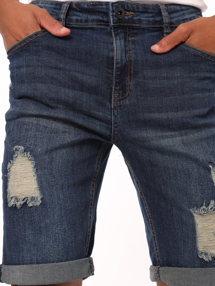 Men's Blue/Black Rip & Torn Denim Short