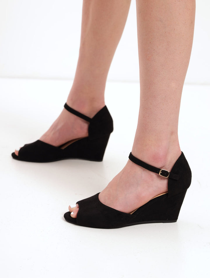 Ladies Peeptoe Wedge Court Heel - Black