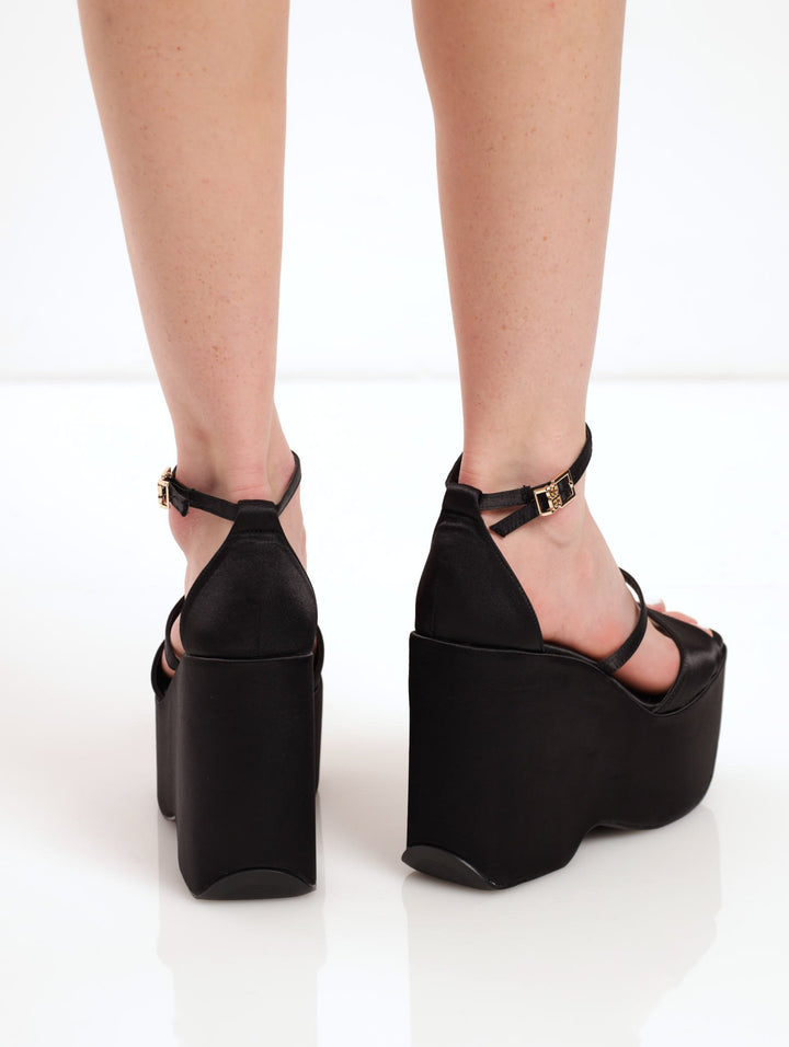 Ladies Platform Wedge With Ankle Strap - Black