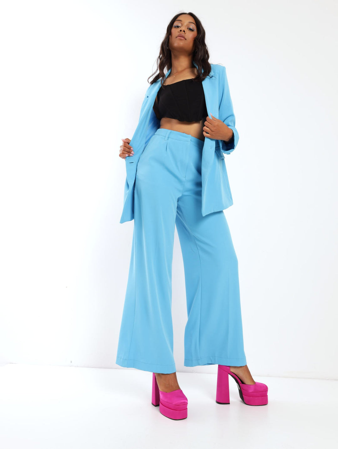 Ladies Suit Wideleg Pant - Blue