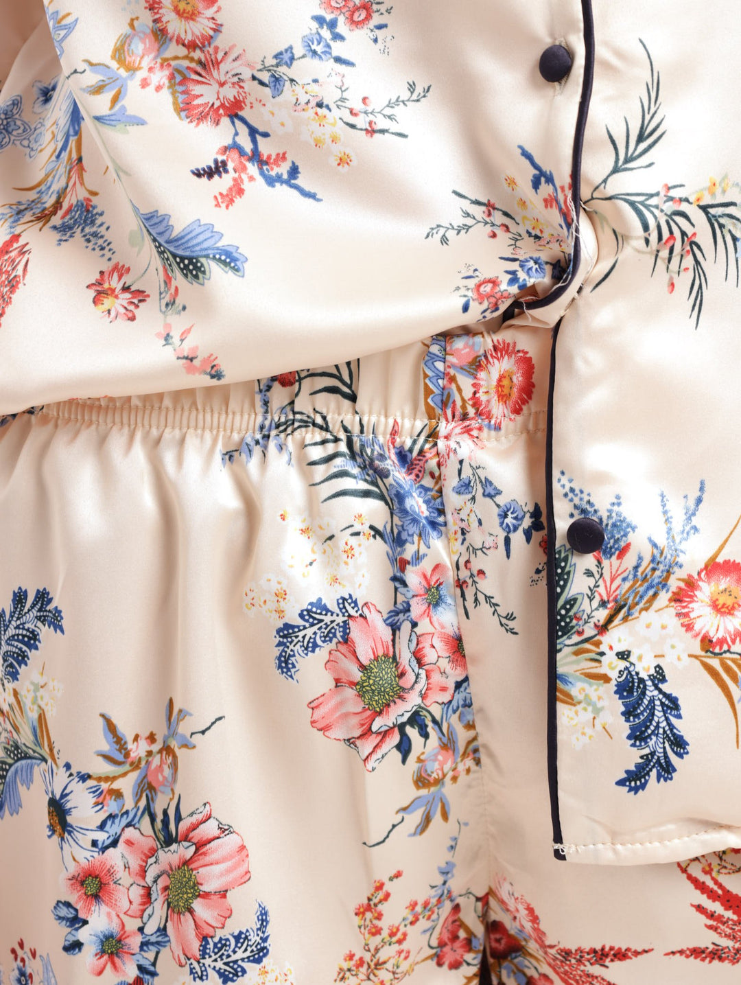 Ladies Floral Satin Sleepwear Set - Cream