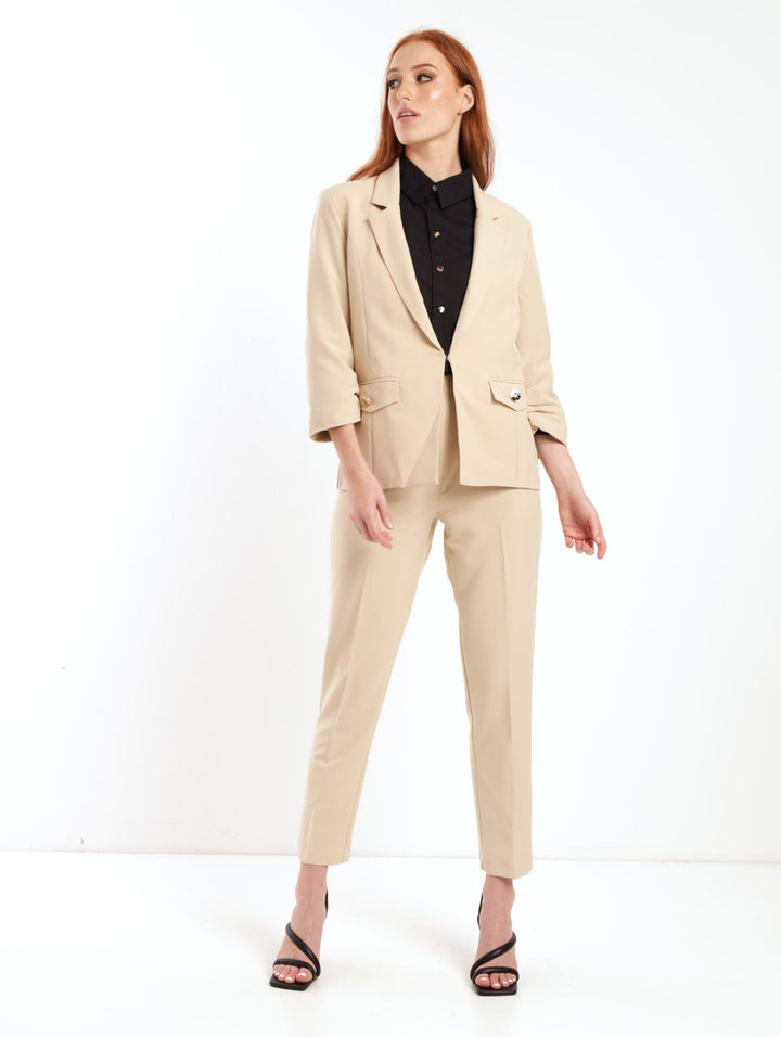 Ladies PV Ruched Sleeve Blazer - Stone