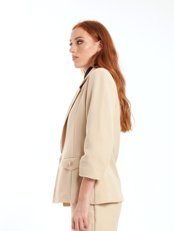 Ladies PV Ruched Sleeve Blazer - Stone