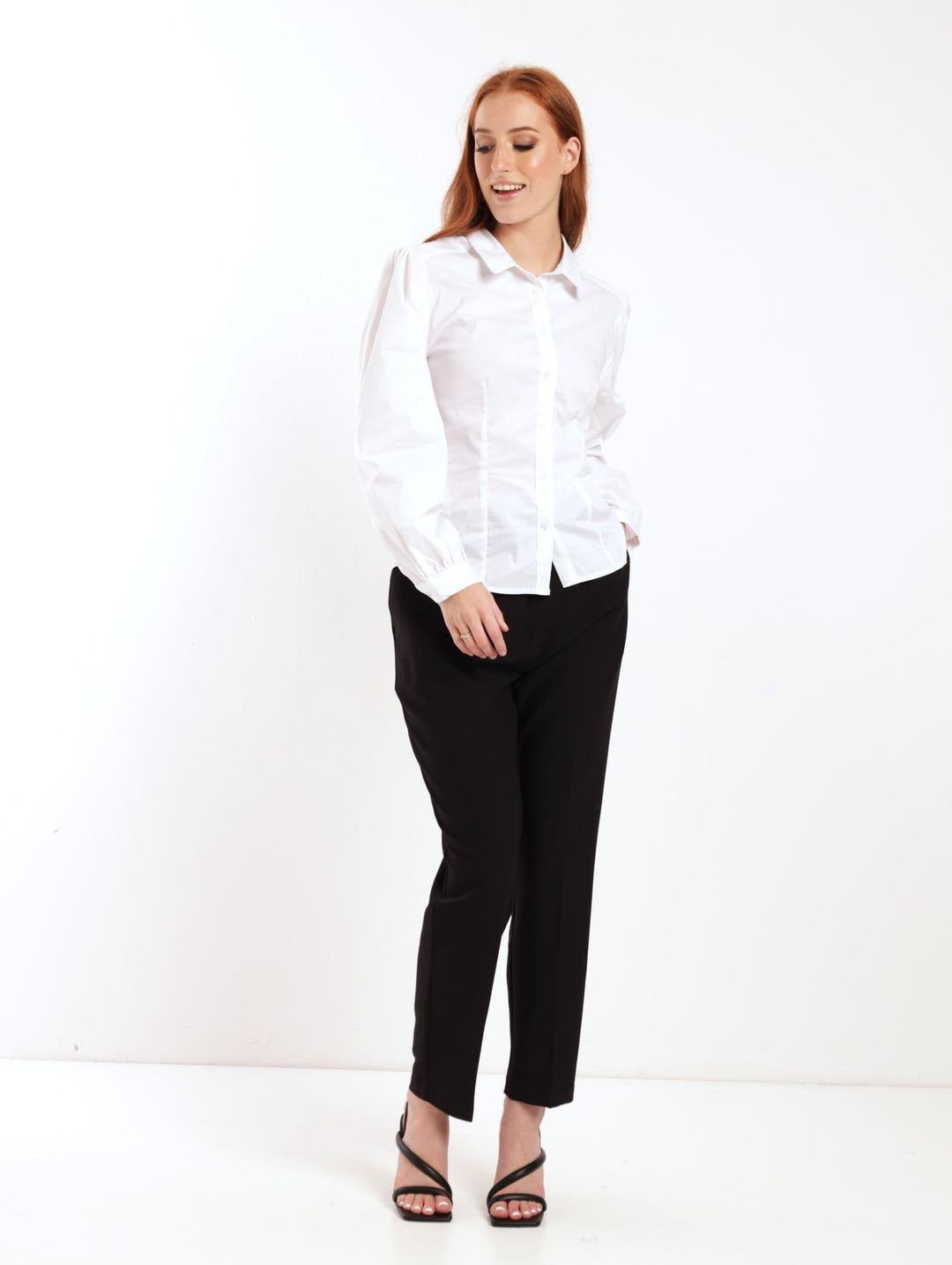 Ladies Puff Sleeve Work Shirt - White
