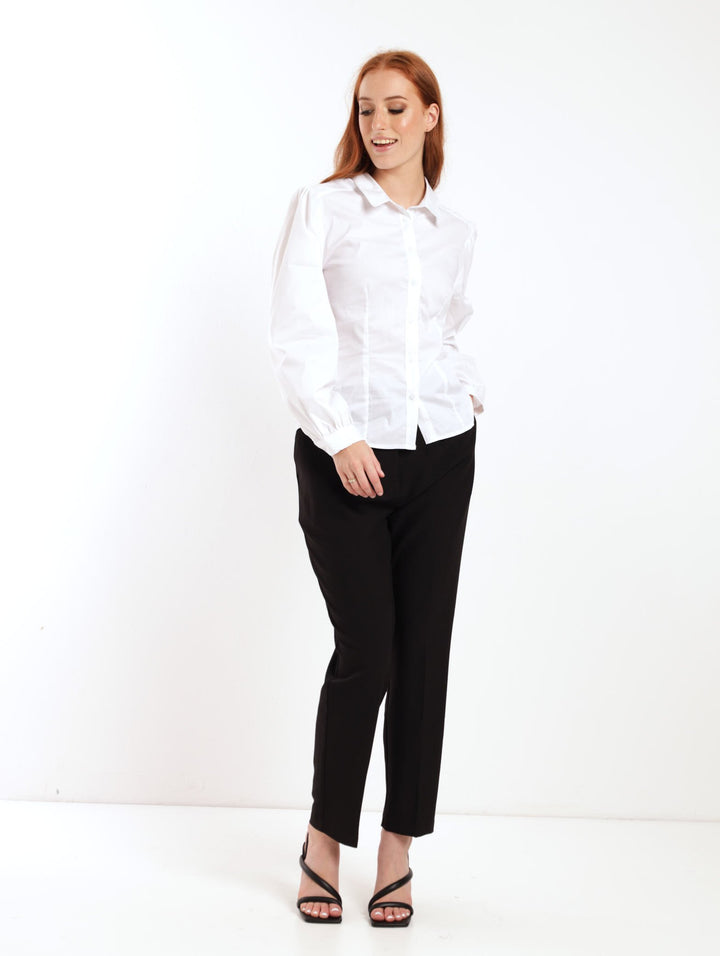 Ladies Puff Sleeve Work Shirt - White