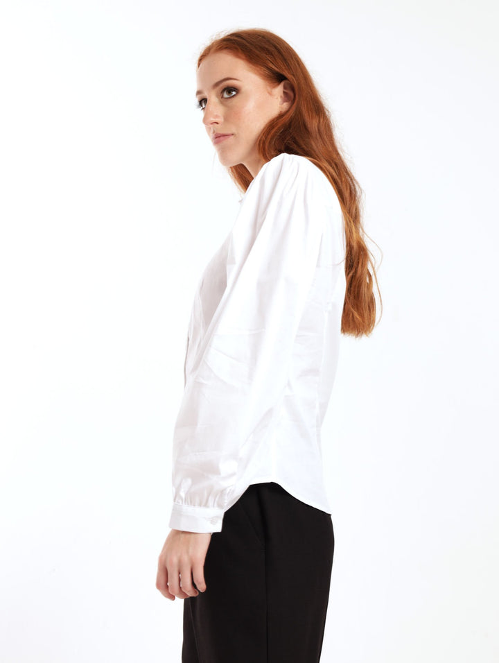 Ladies Puff Sleeve Work Shirt - White