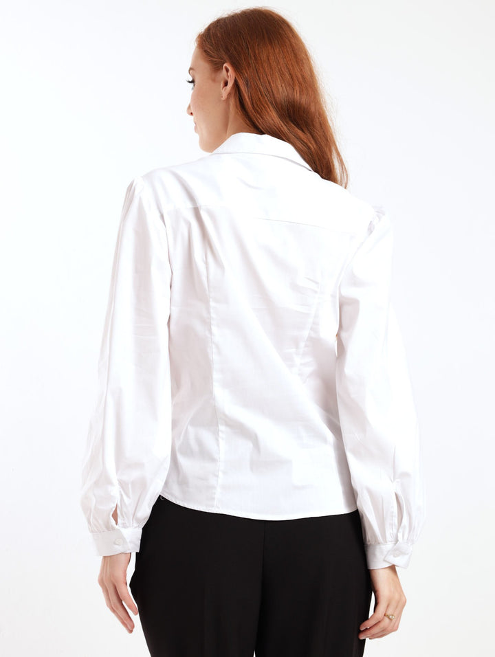 Ladies Puff Sleeve Work Shirt - White