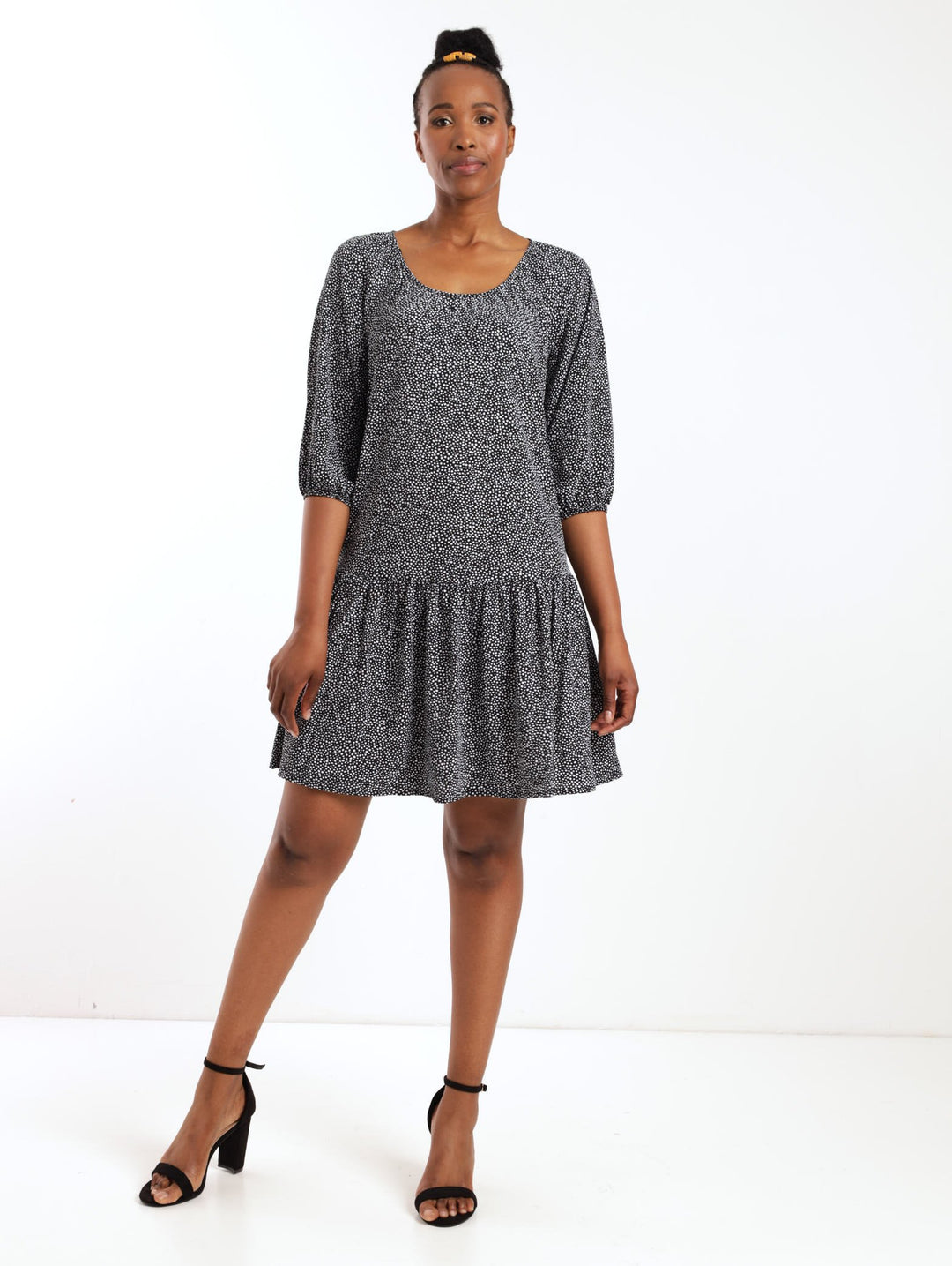 Ladies Drop Waist Tunic Top - Black