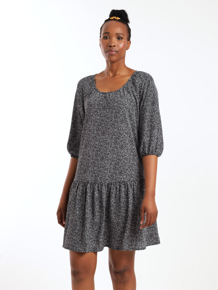 Ladies Drop Waist Tunic Top - Black