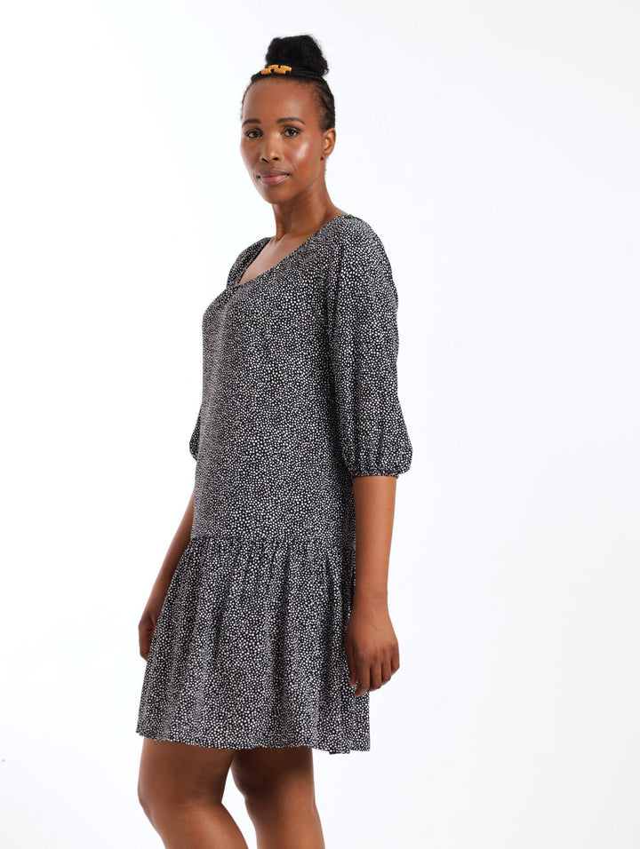 Ladies Drop Waist Tunic Top - Black