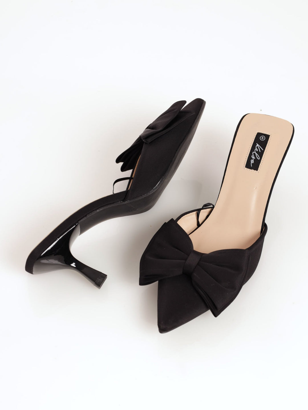 Ladies Kitten Heel With Big Bow - Black