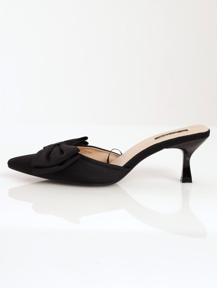 Ladies Kitten Heel With Big Bow - Black
