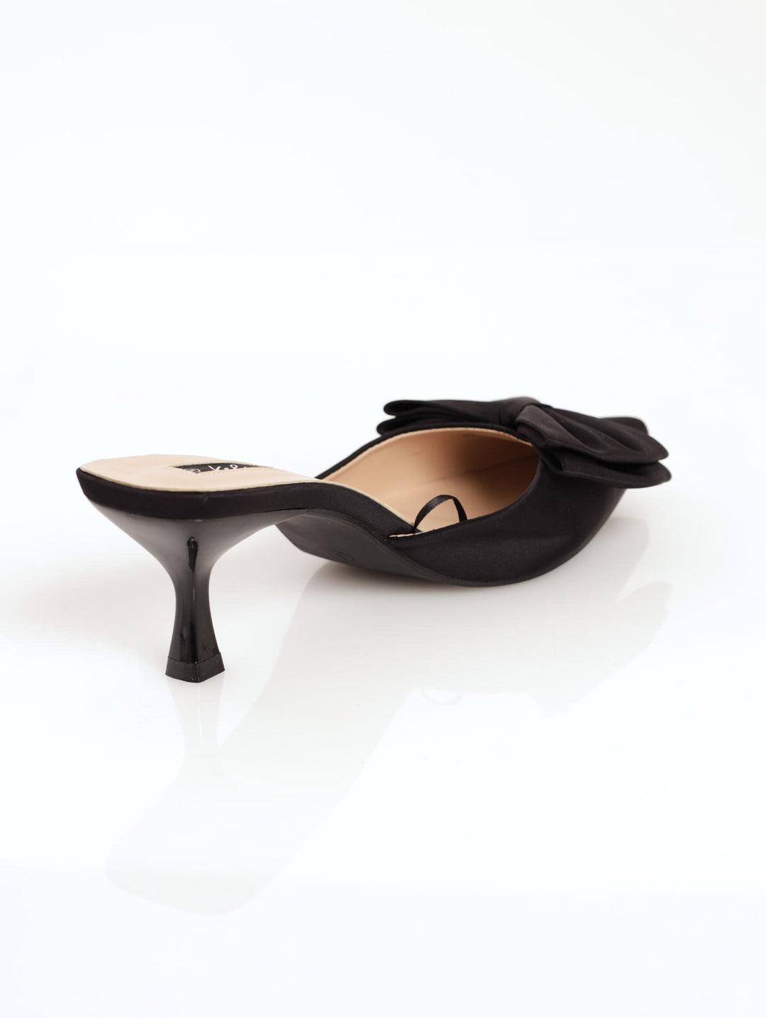 Ladies Kitten Heel With Big Bow - Black