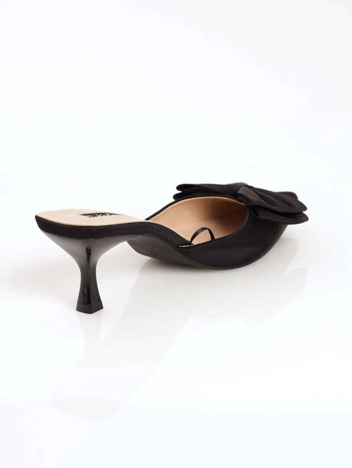 Ladies Kitten Heel With Big Bow - Black