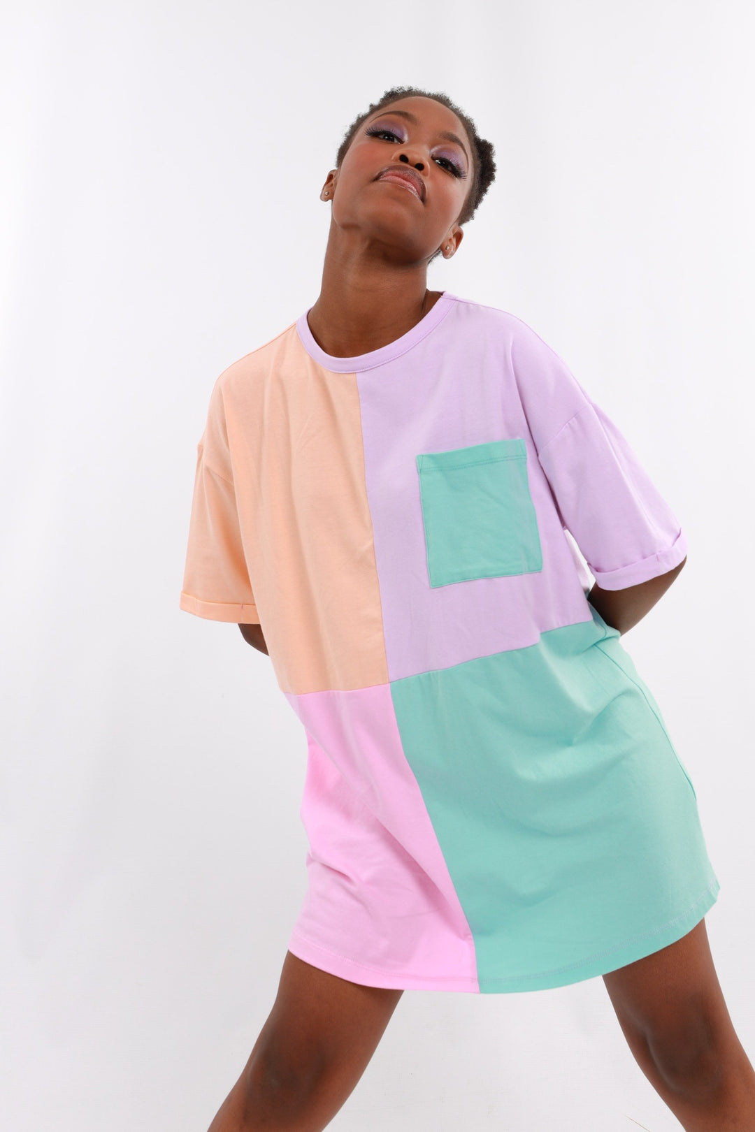 Ladies Blocked Oversize T-Shirt Dress