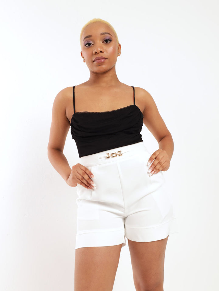 Ladies Turn-Up Pocket Detail Short - White