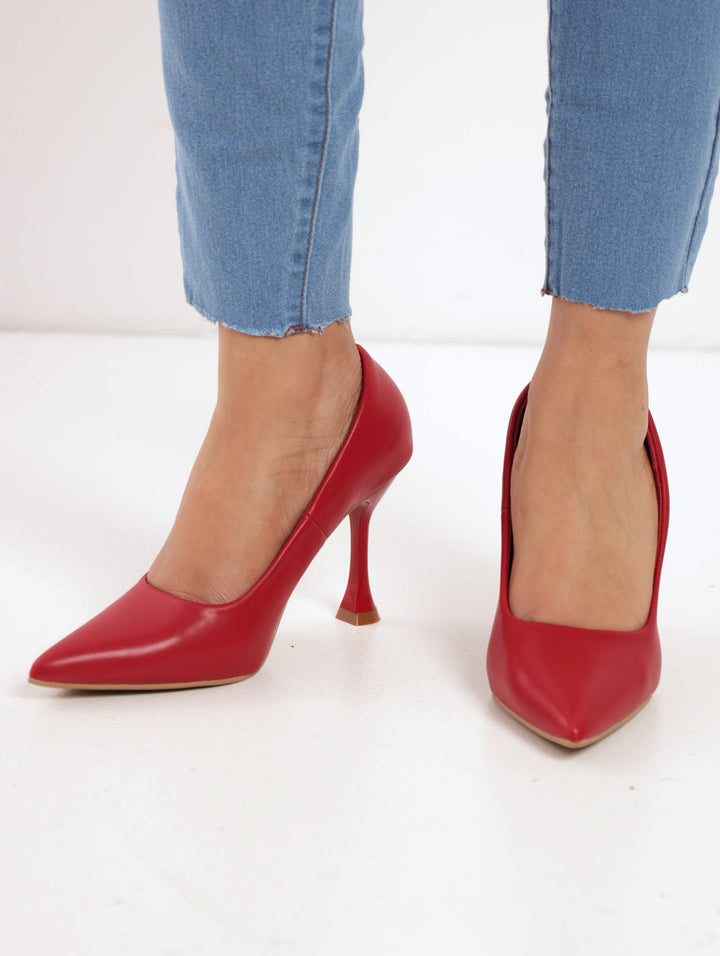 Ladies Classic Shaped Stiletto Court Heel - Red