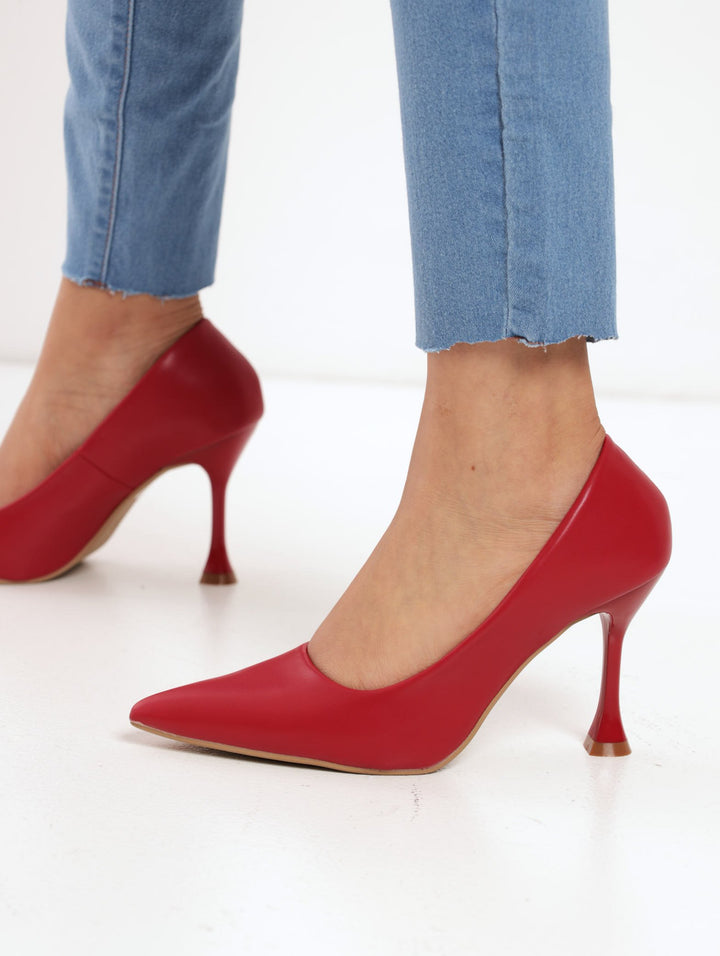Ladies Classic Shaped Stiletto Court Heel - Red
