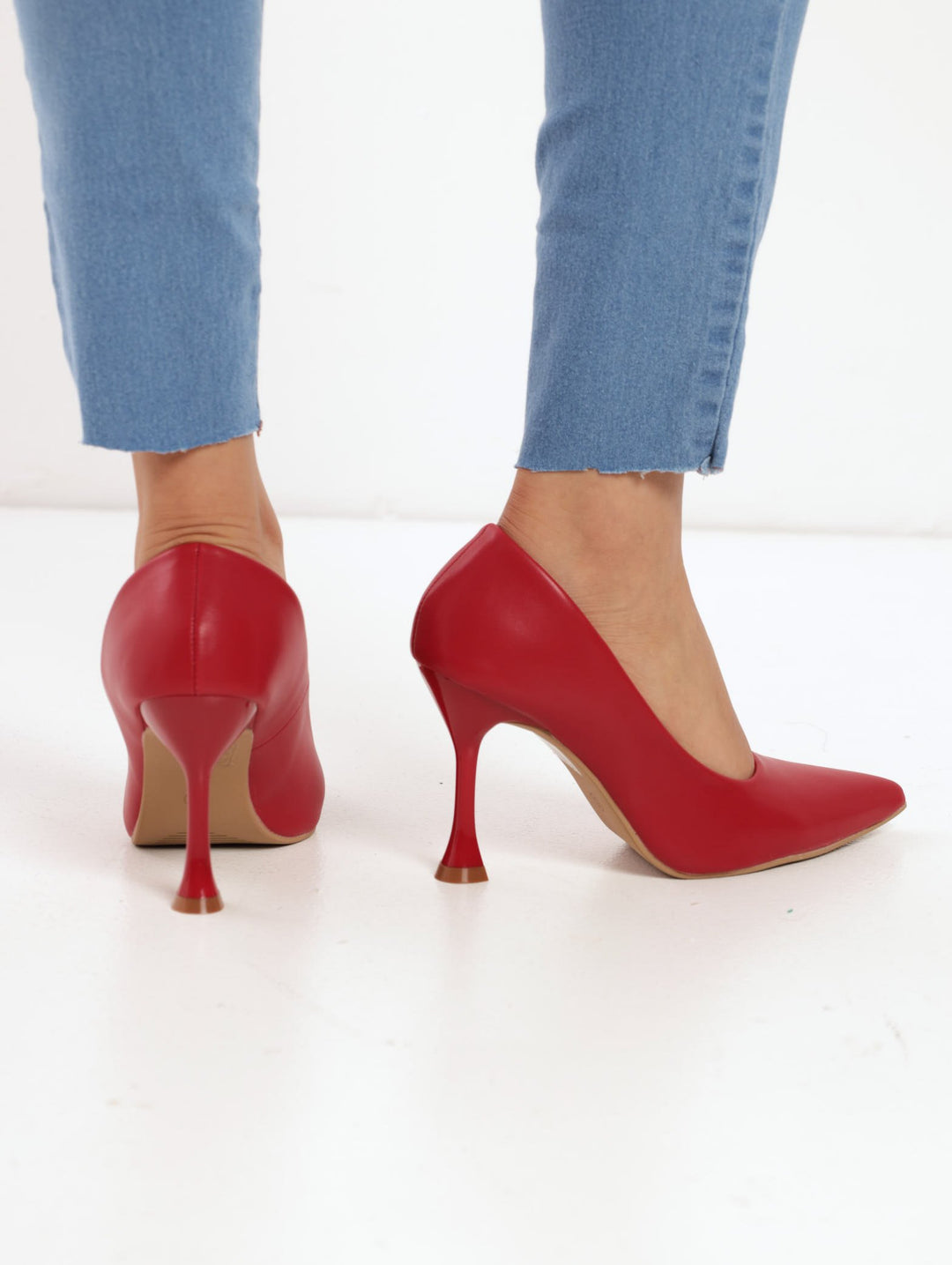 Ladies Classic Shaped Stiletto Court Heel - Red