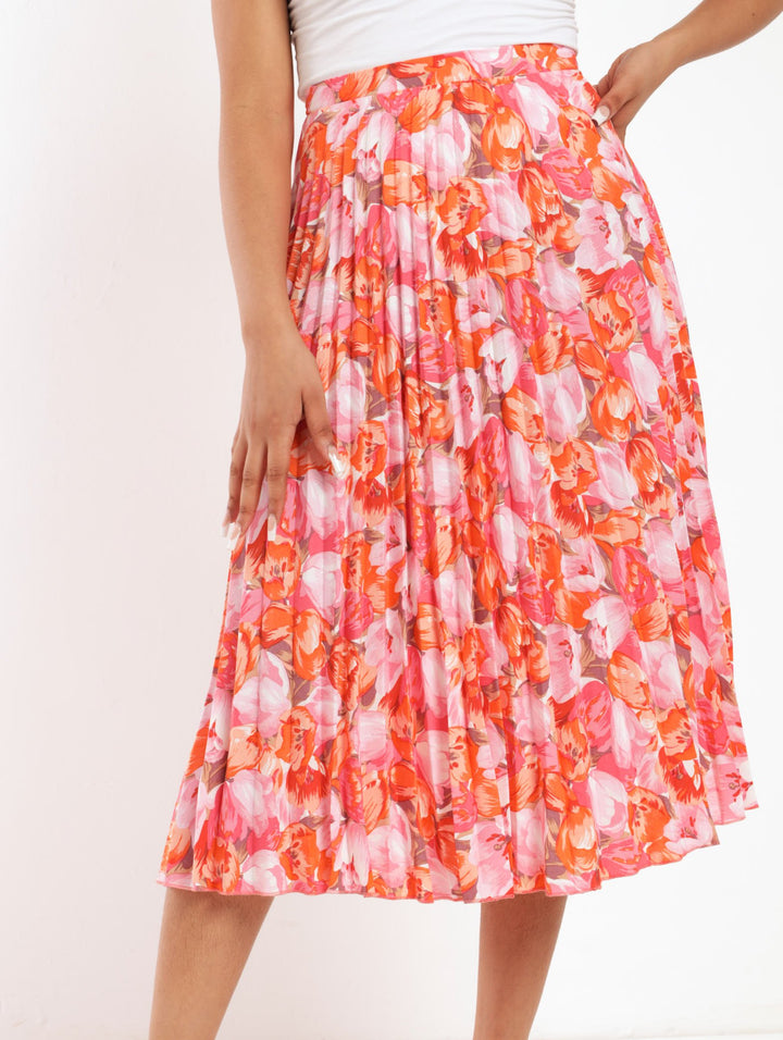 Ladies Pleated Floral Midi Skirt