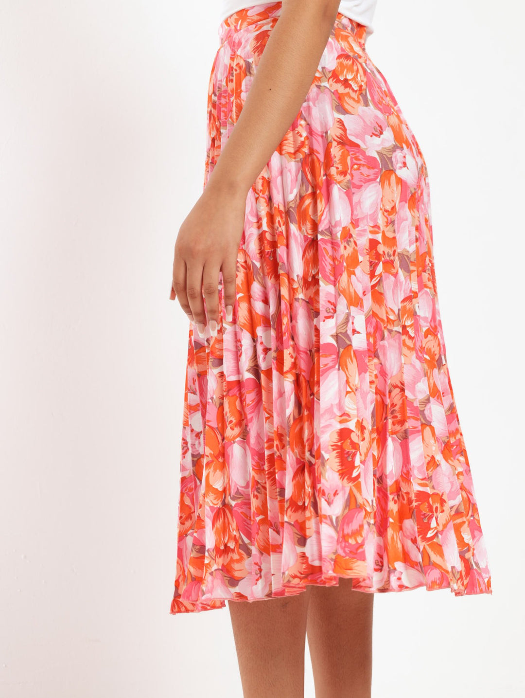 Ladies Pleated Floral Midi Skirt