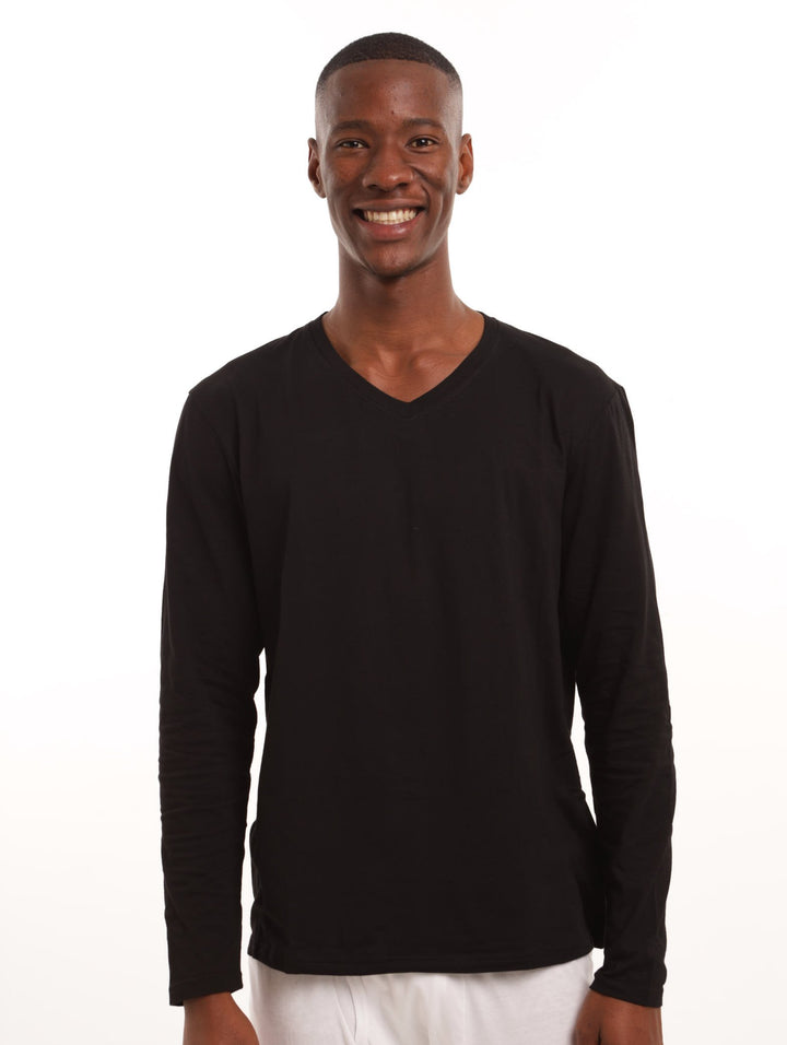 Men's 1 Pack Long Sleeve V-Neck Tee - Black