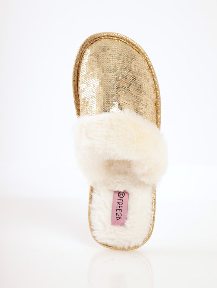 Ladies Heavy Glitter Closed Toe Slipper - Gold