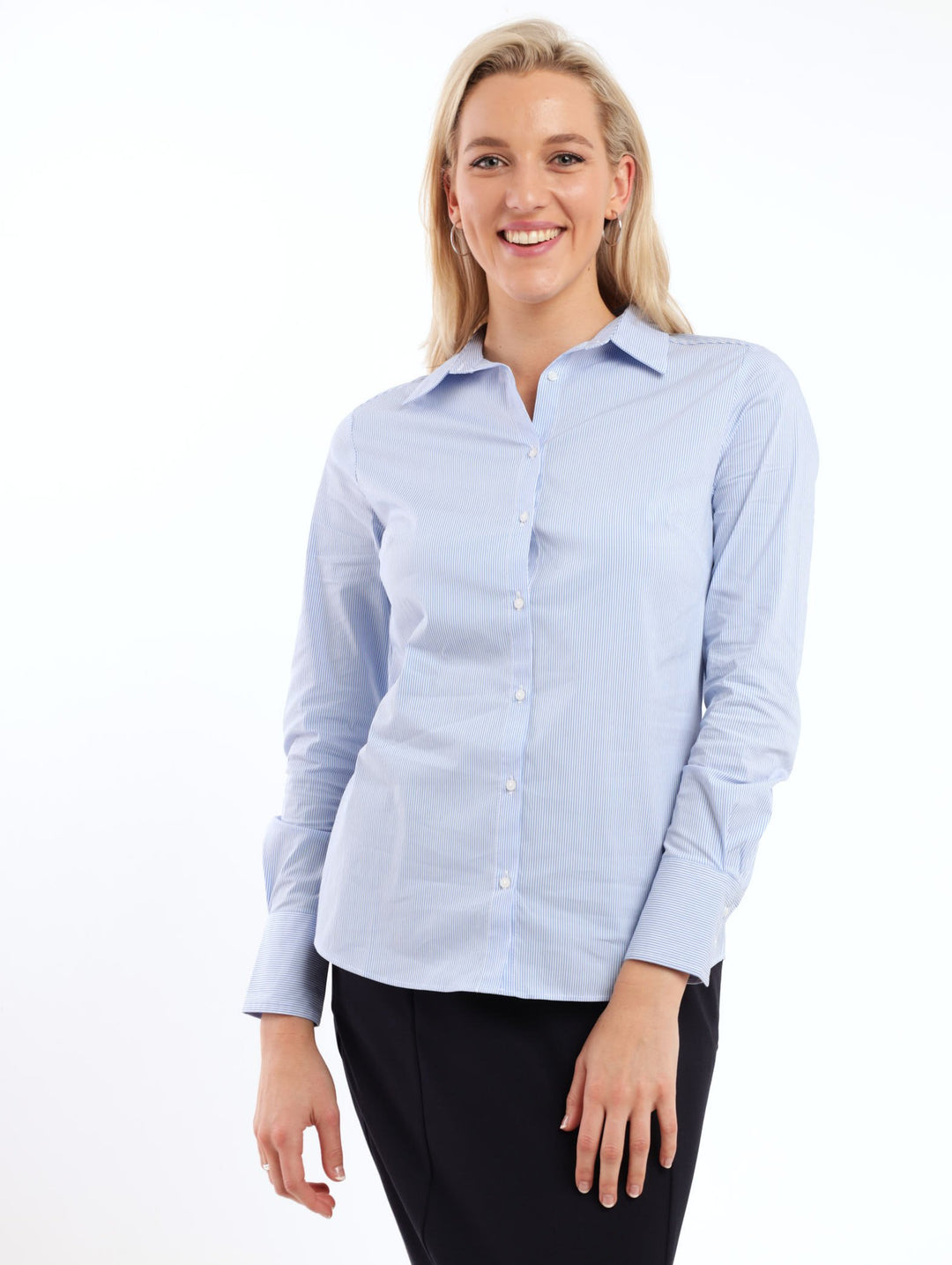 Ladies Long Sleeve Striped Shirt - Blue