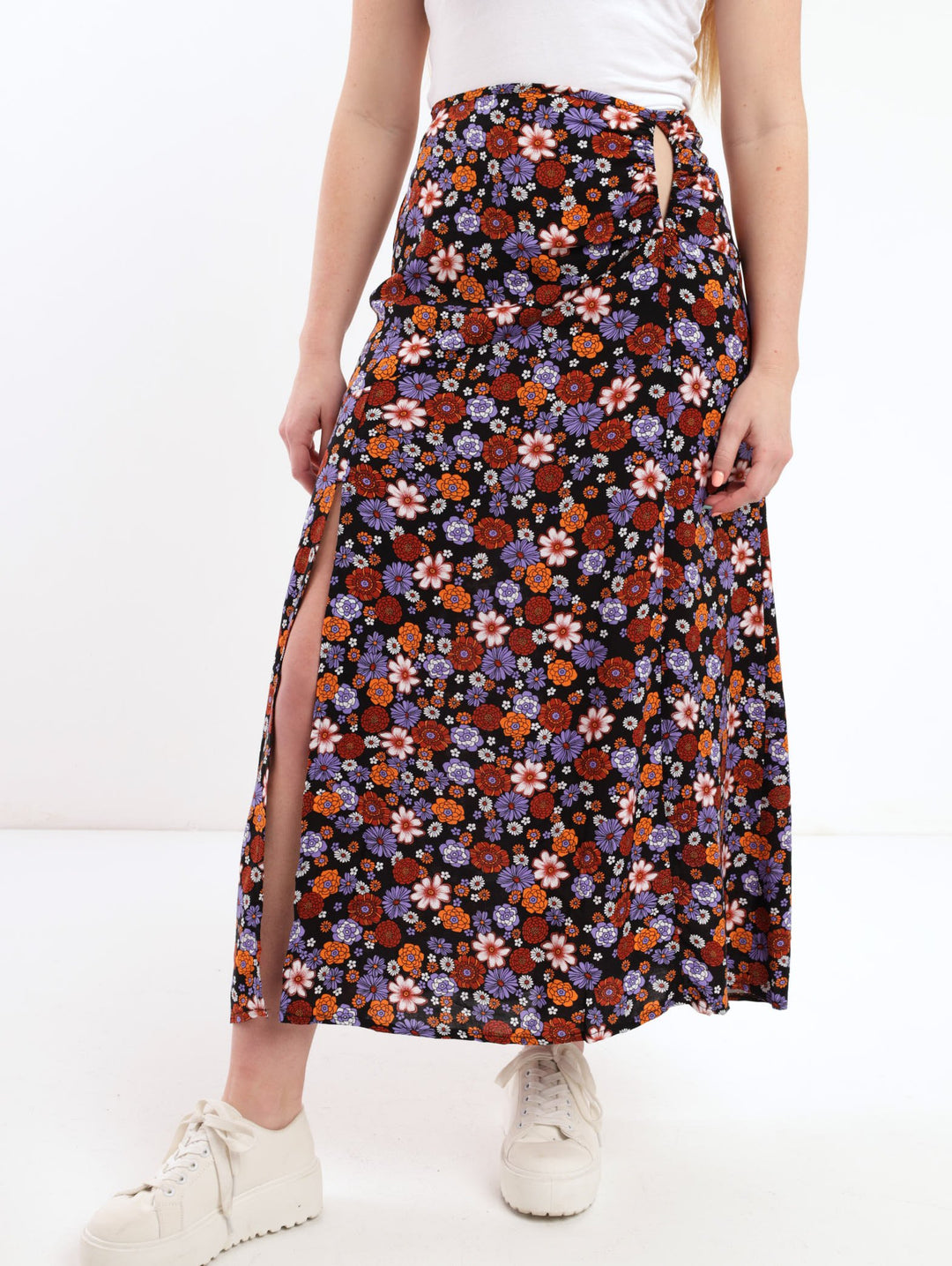 Ladies Printed Front Slit Skirt - Floral