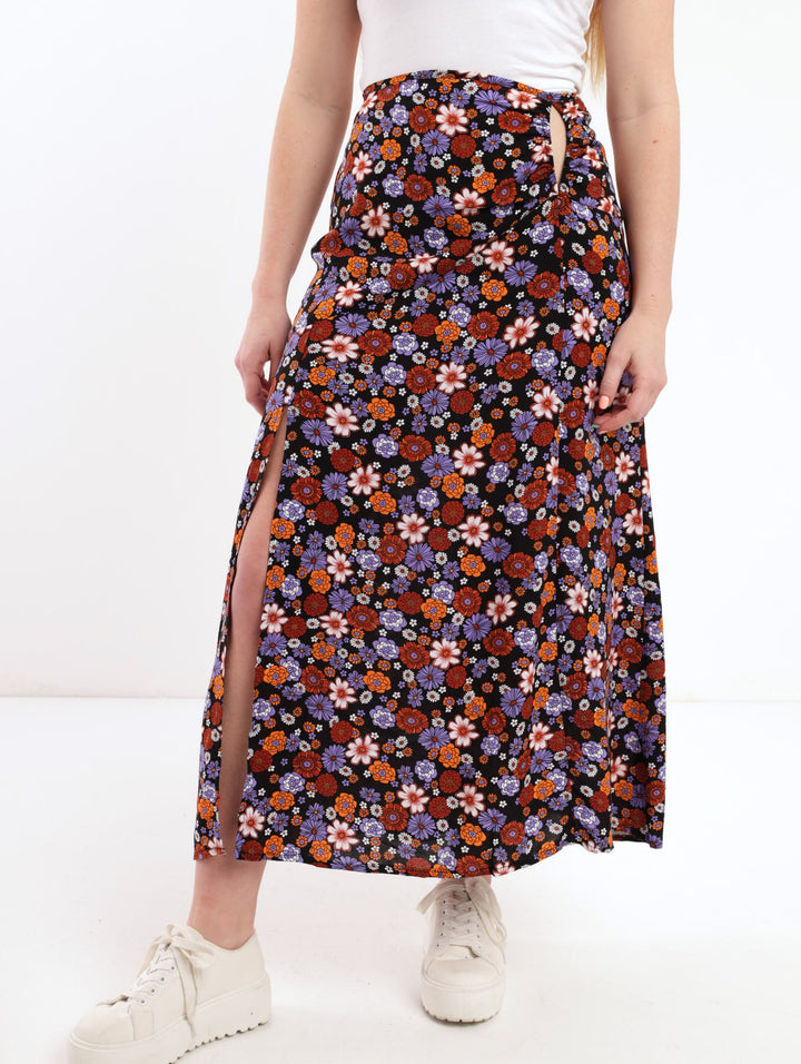 Ladies Printed Front Slit Skirt - Floral