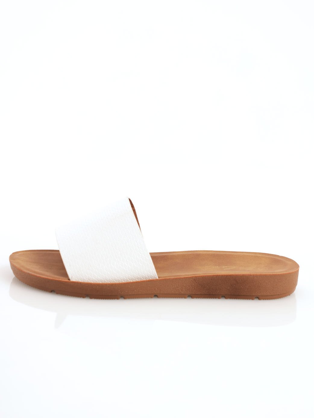 Ladies Textured Mule Flexi Flat Sandal - White