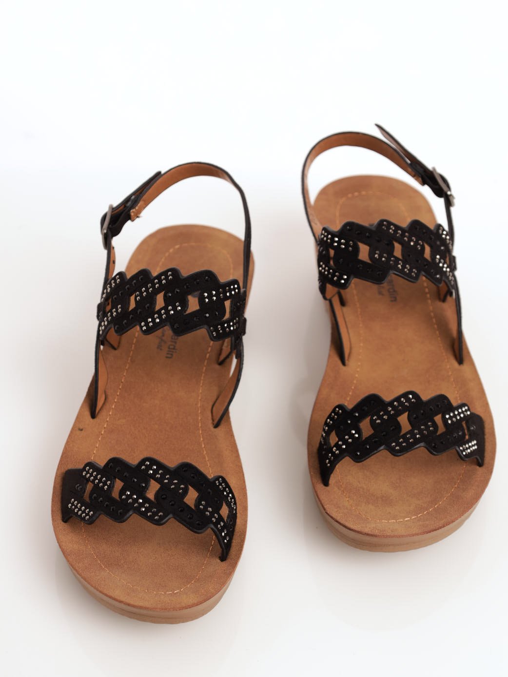 Ladies Double Strap Soft Wedge Heel - Black