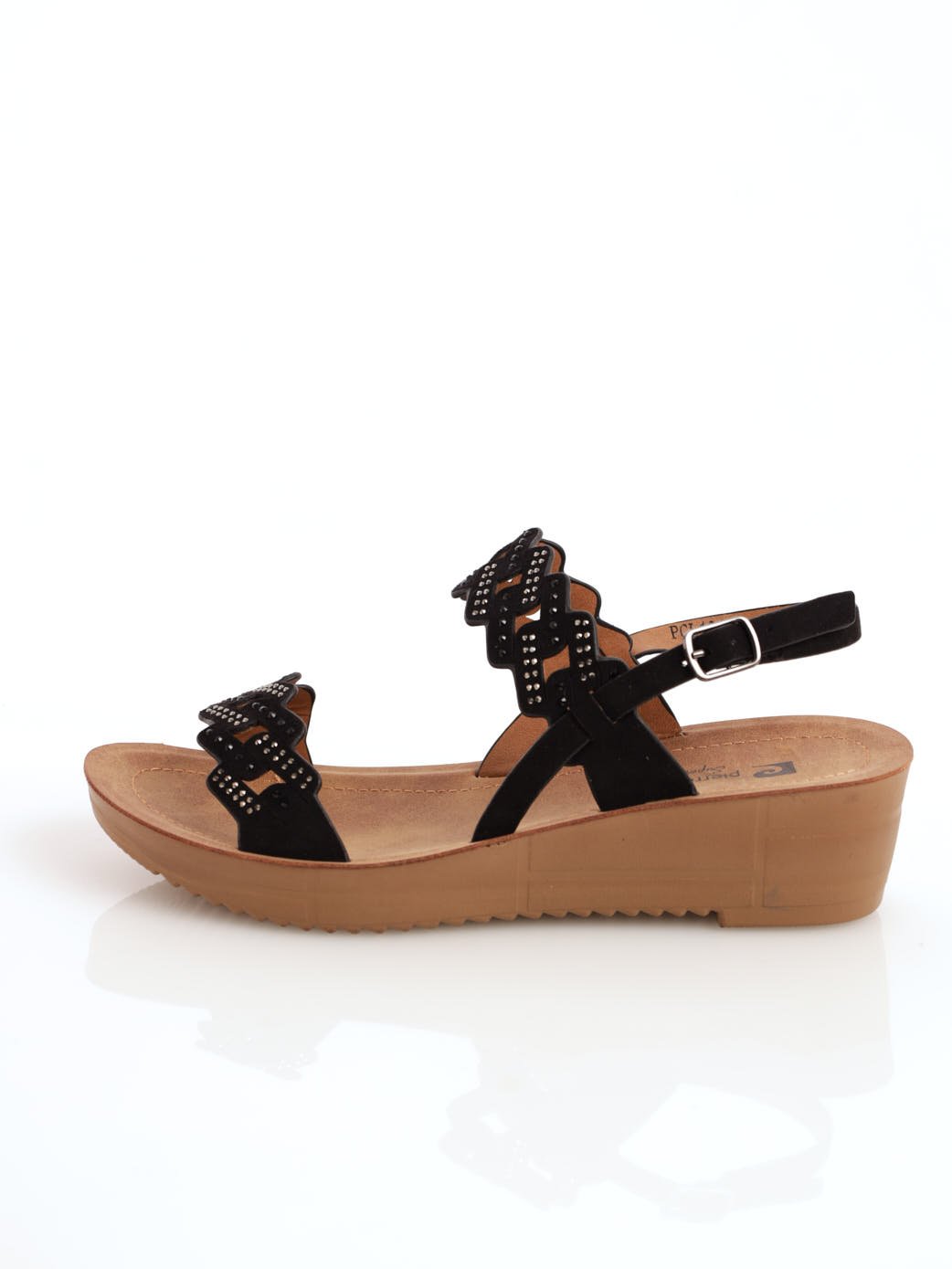 Ladies Double Strap Soft Wedge Heel - Black