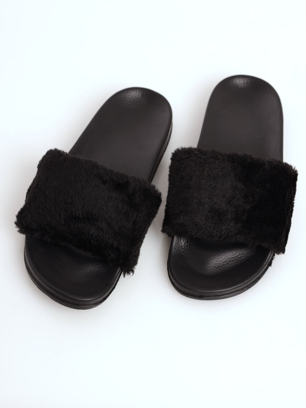 Ladies Fur Slide Sandal - Black