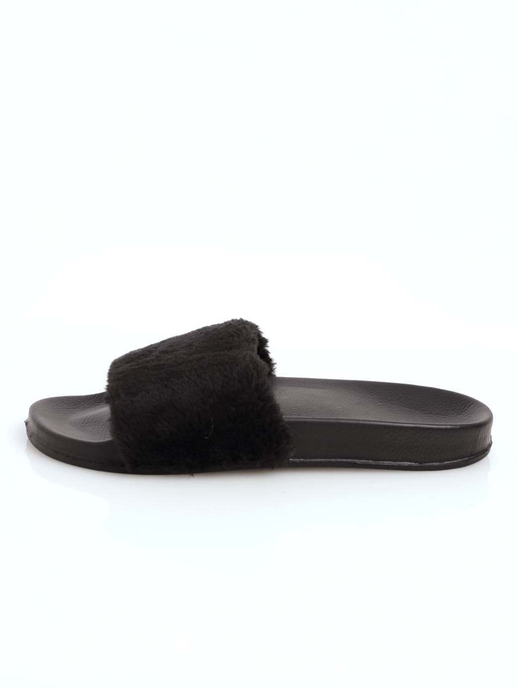 Ladies Fur Slide Sandal - Black