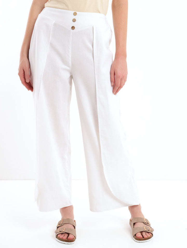Ladies Wrap Linen Pant - White