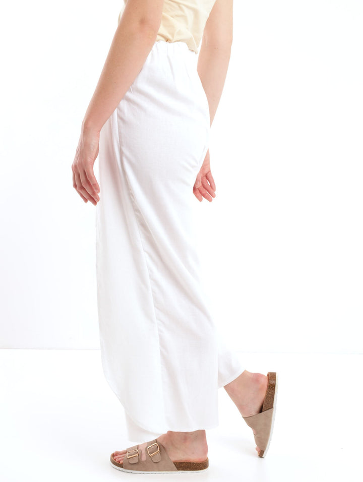 Ladies Wrap Linen Pant - White