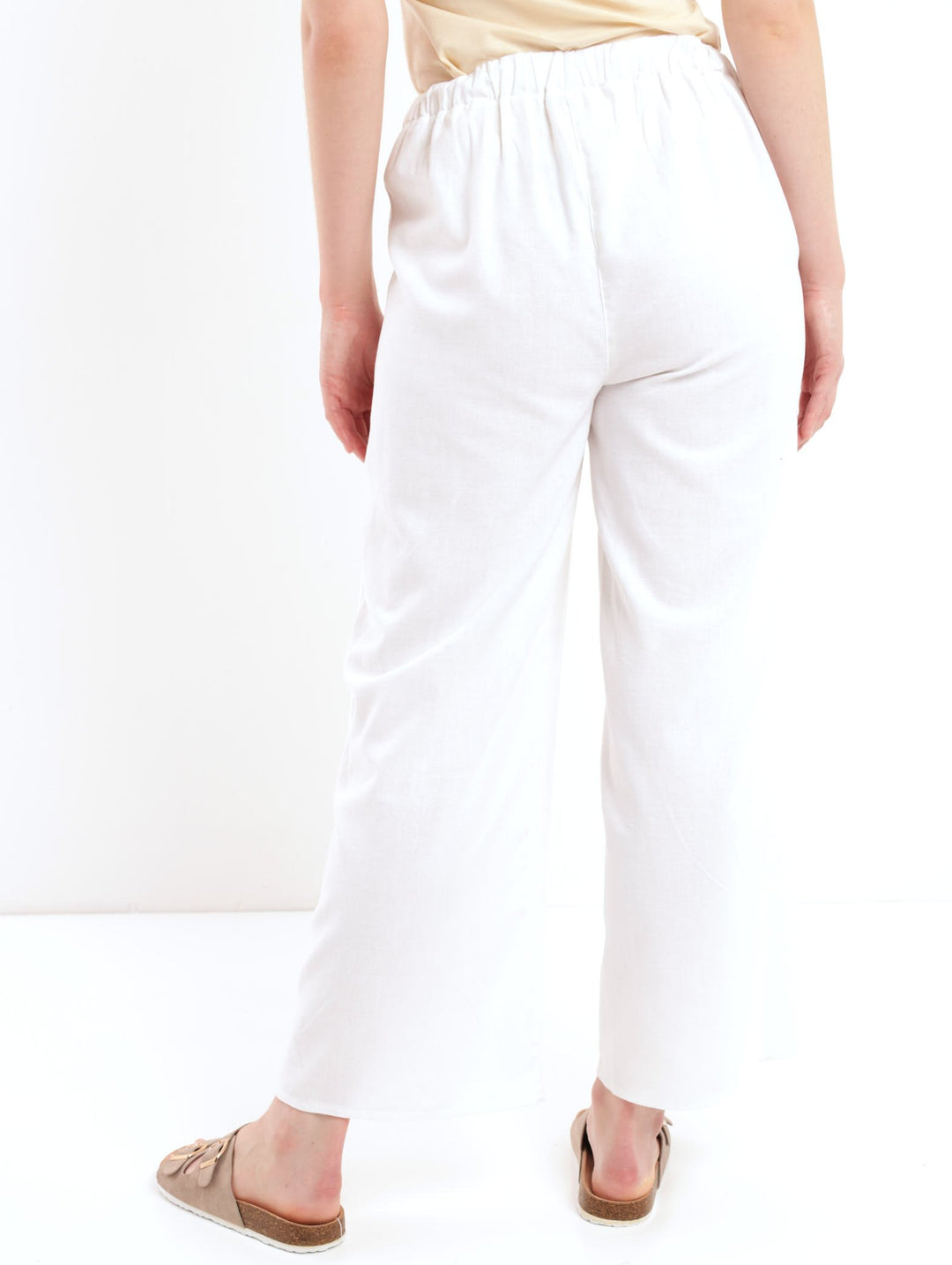 Ladies Wrap Linen Pant - White