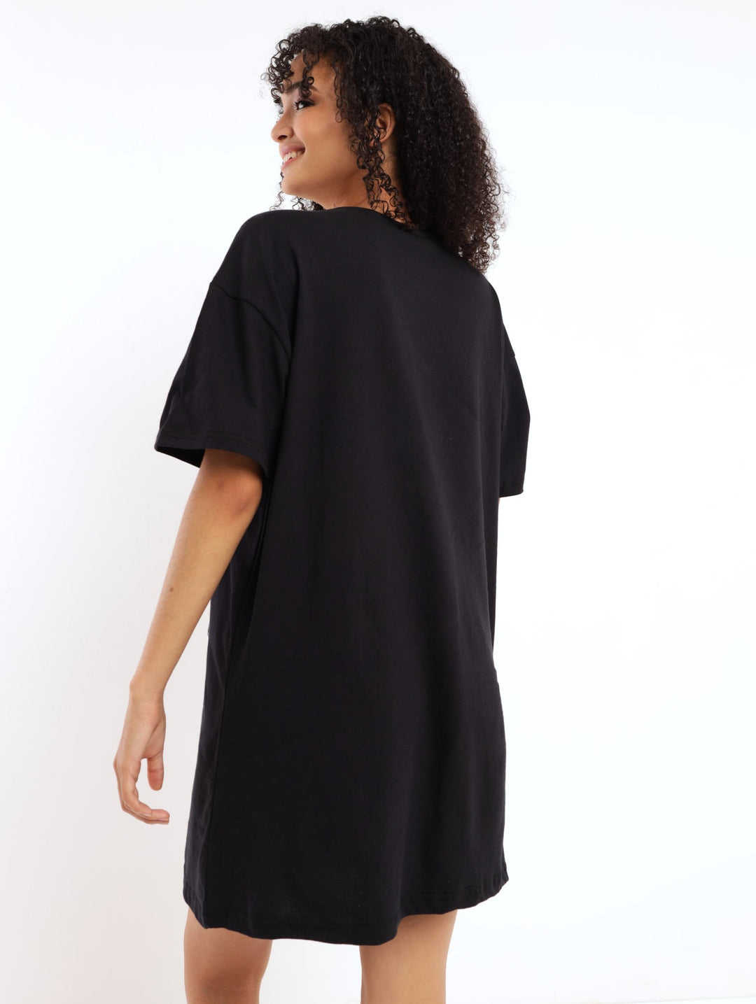 Ladies Short Sleeve Daisy T-Shirt Dress - Black