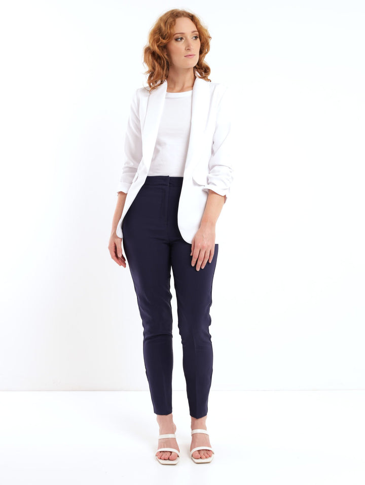 Ladies Ruched Sleeve Half-Lined Blazer - White