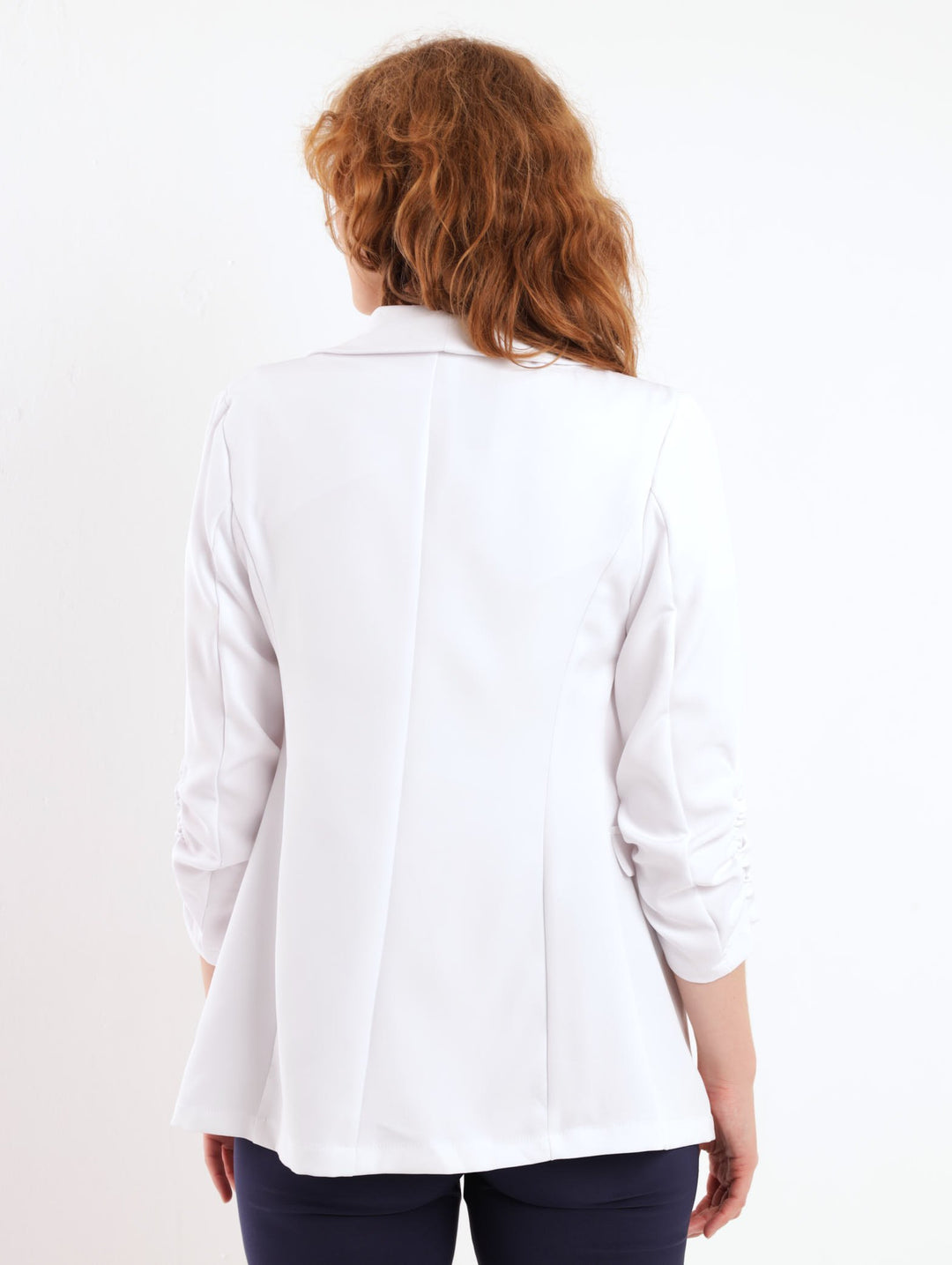 Ladies Ruched Sleeve Half-Lined Blazer - White