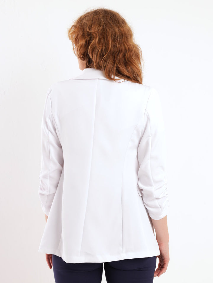 Ladies Ruched Sleeve Half-Lined Blazer - White
