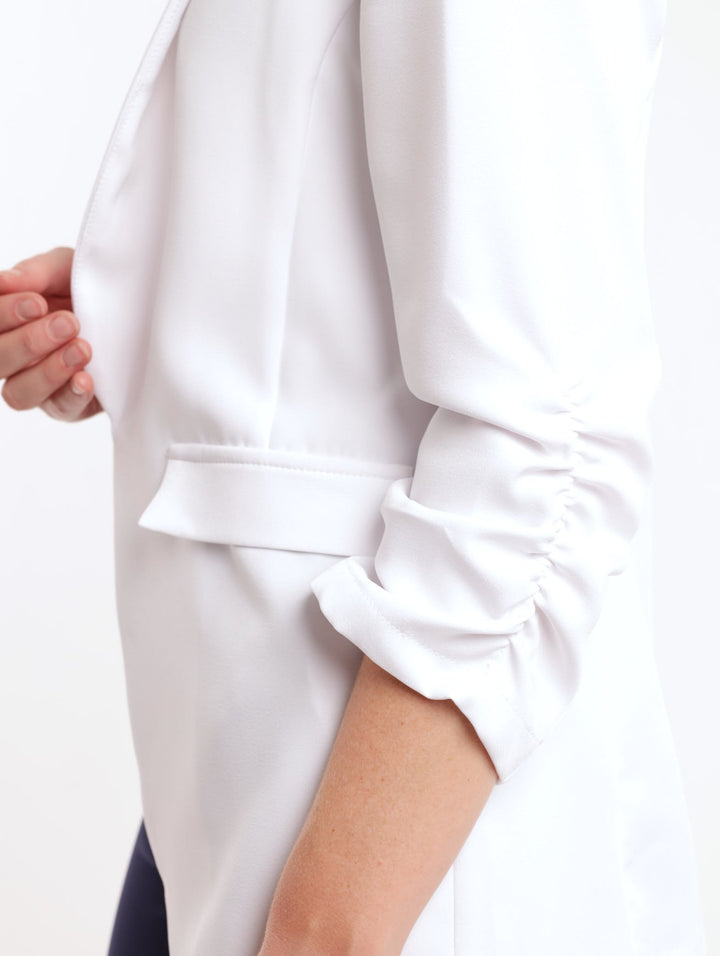 Ladies Ruched Sleeve Half-Lined Blazer - White